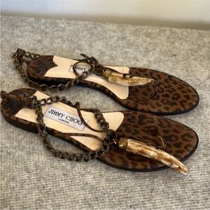 Jimmy Choo Leopard Print Sandals with Horn and Chain Detail